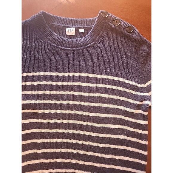 Gap Maternity Crew Neck Cotton Tunic Sweater, Large, Blue White Nautical Stripe - Picture 3 of 7